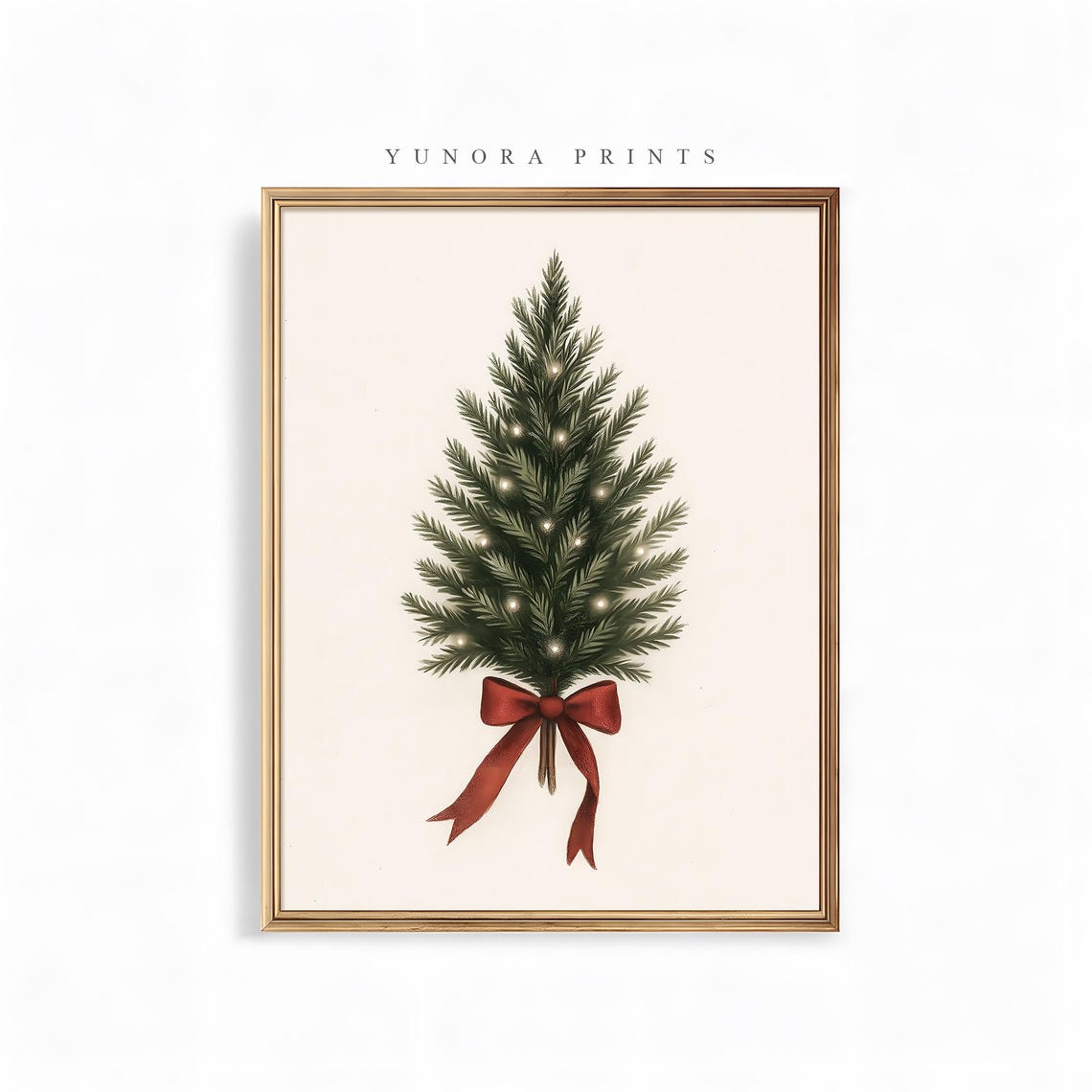 Minimalist Pine Branch Red Bow Christmas Neutral Holiday Poster