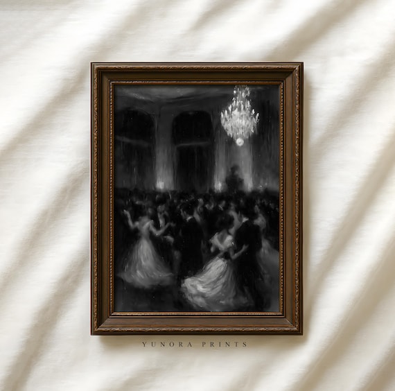 Haunted Ballroom Art Print Gothic Dance Painting Halloween Vintage Wall Decor