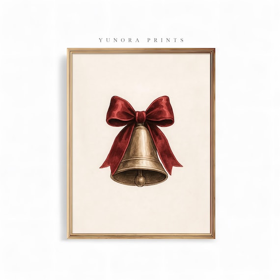 Vintage Christmas Bell Art Print, Holiday Decor