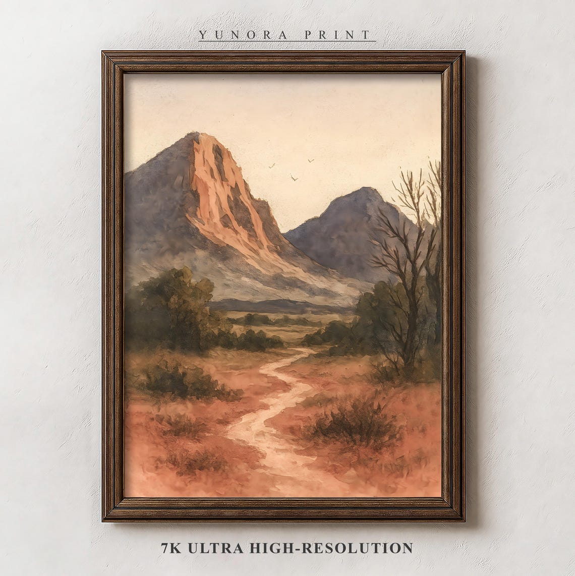 Red Rock Mountain Valley Watercolor Poster Winding Desert Path Art