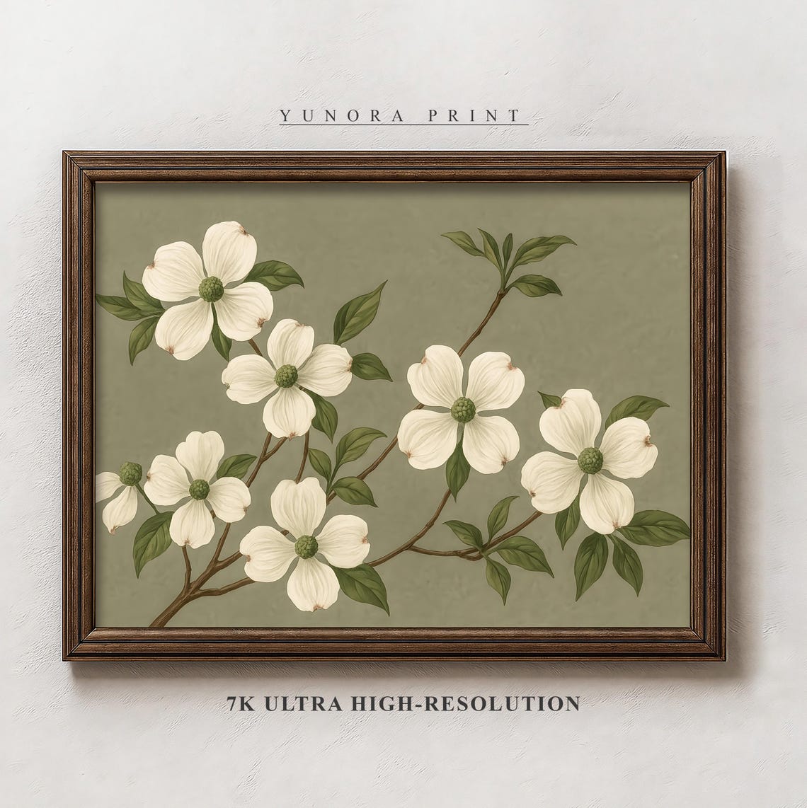 White Dogwood Blossoms Vintage Botanical Art Poster for Home Decor