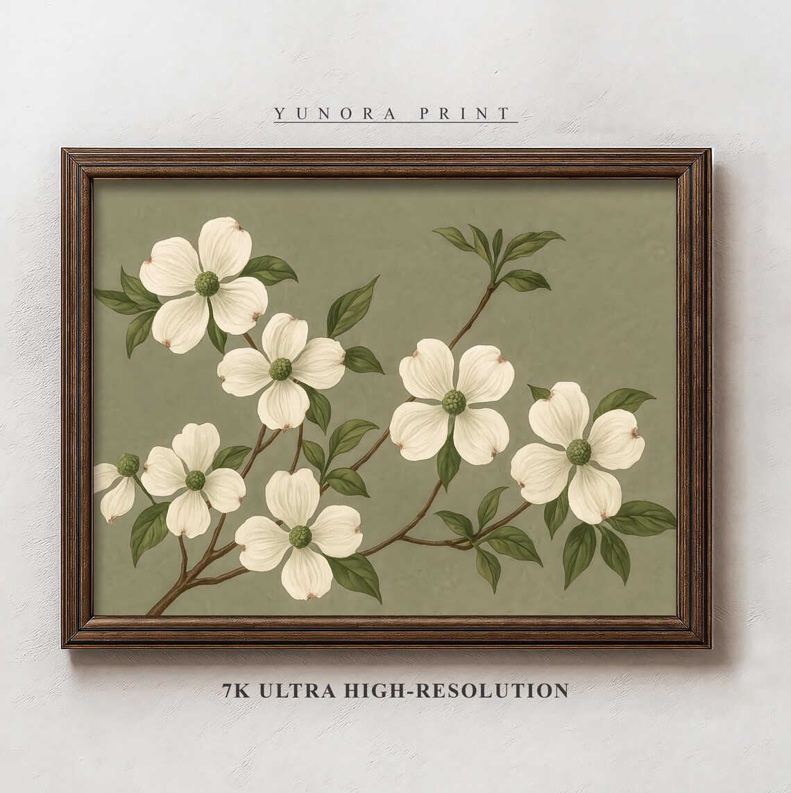White Dogwood Botanical Print Minimalist Floral Wall Art Home Decor