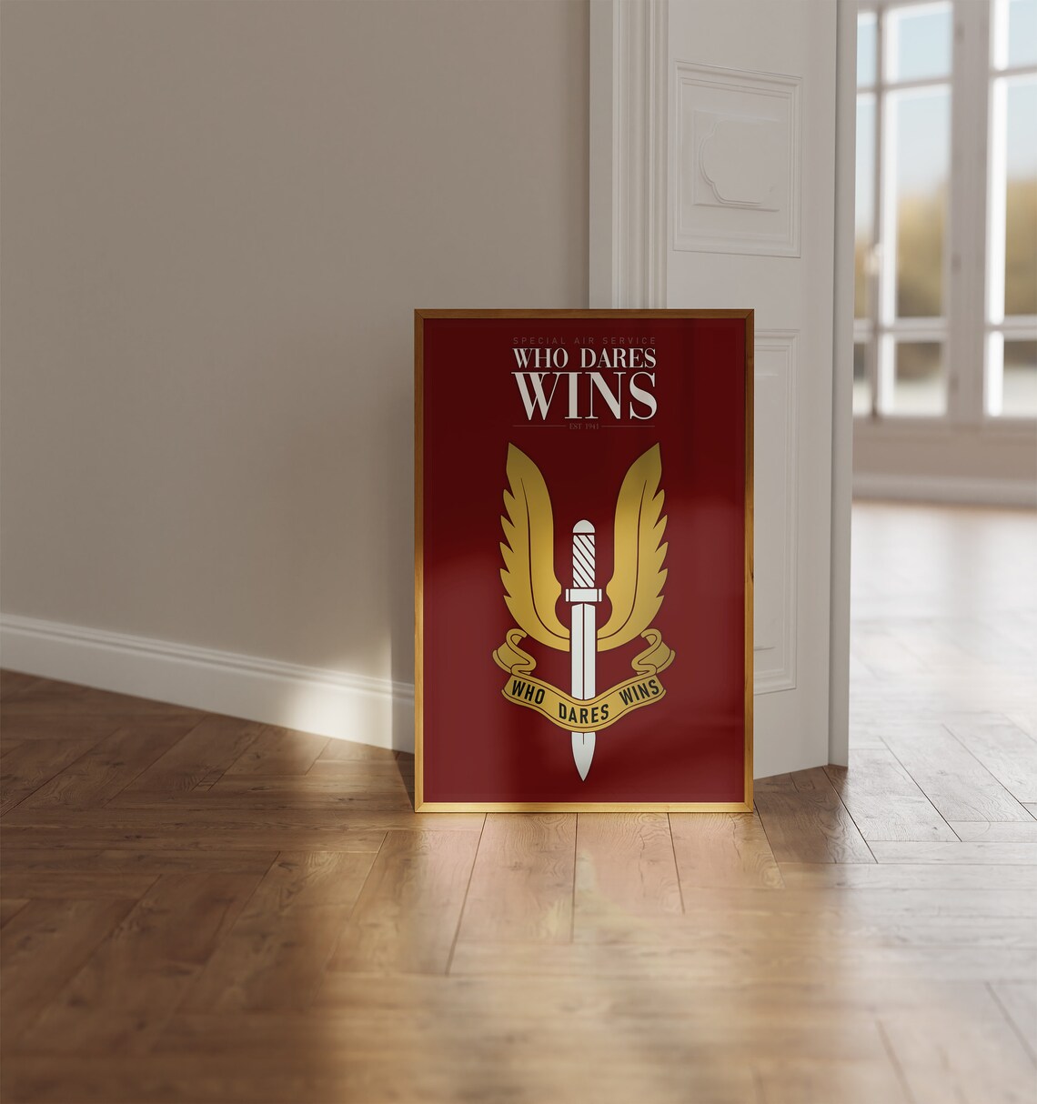 Special Air Service Who Dares Wins Winged Dagger Red Motto Poster - Image 4