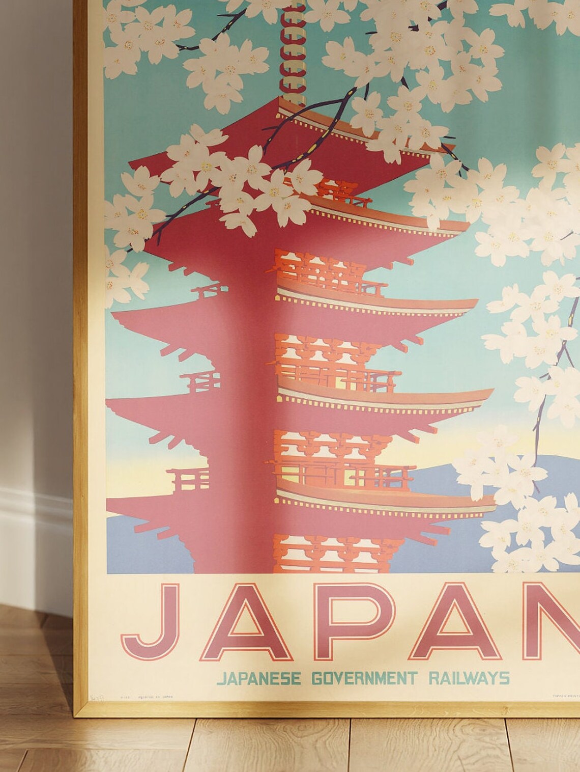 Japan Japanese Government Railways Pagoda Cherry Blossom Poster - Image 4