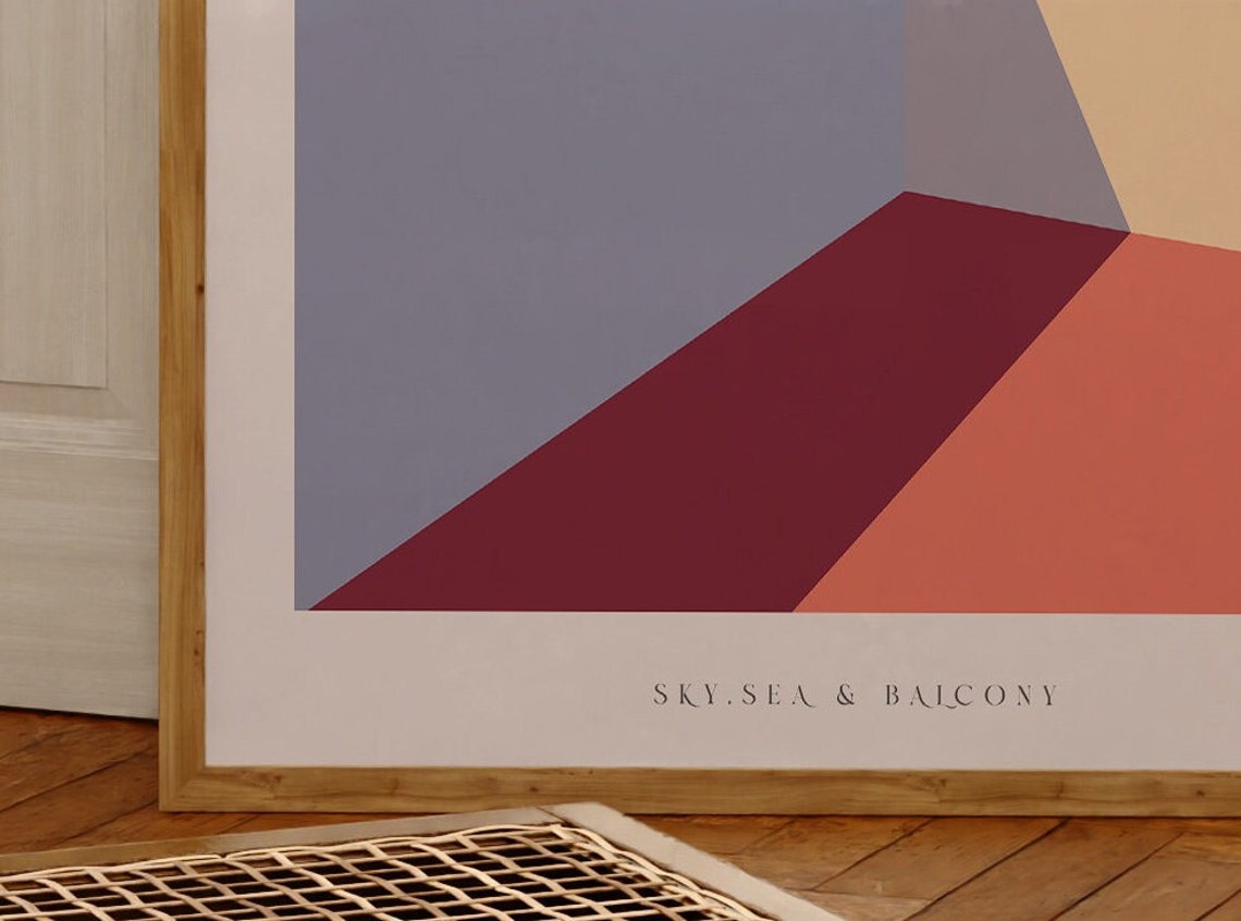 Sky Sea And Balcony Geometric Modern Abstract Coastal View Wall Poster - Image 3