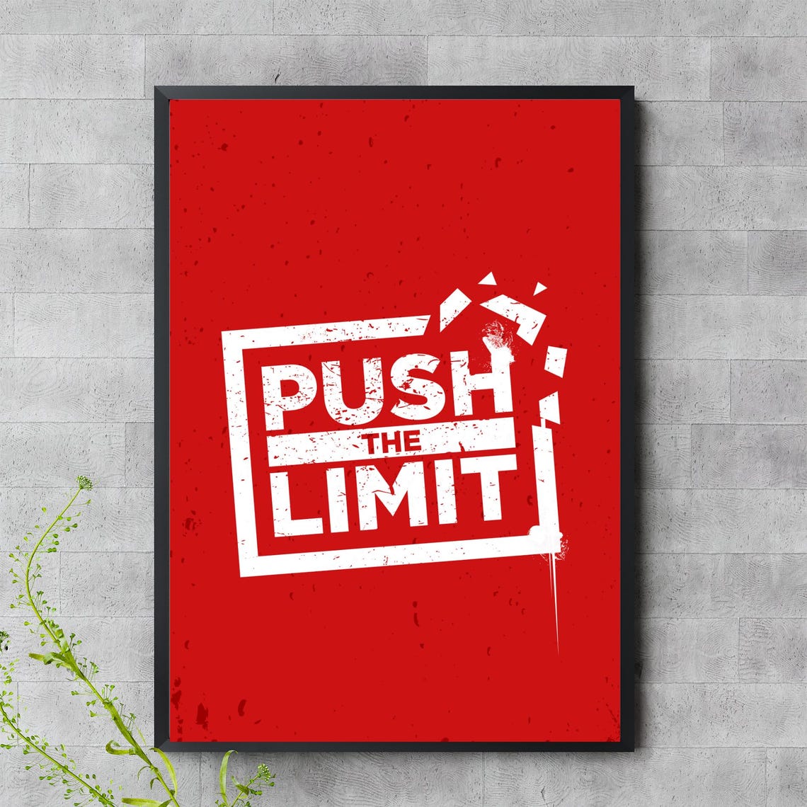 Push The Limit Bold Red Distressed Motivational Gym Fitness Wall Art