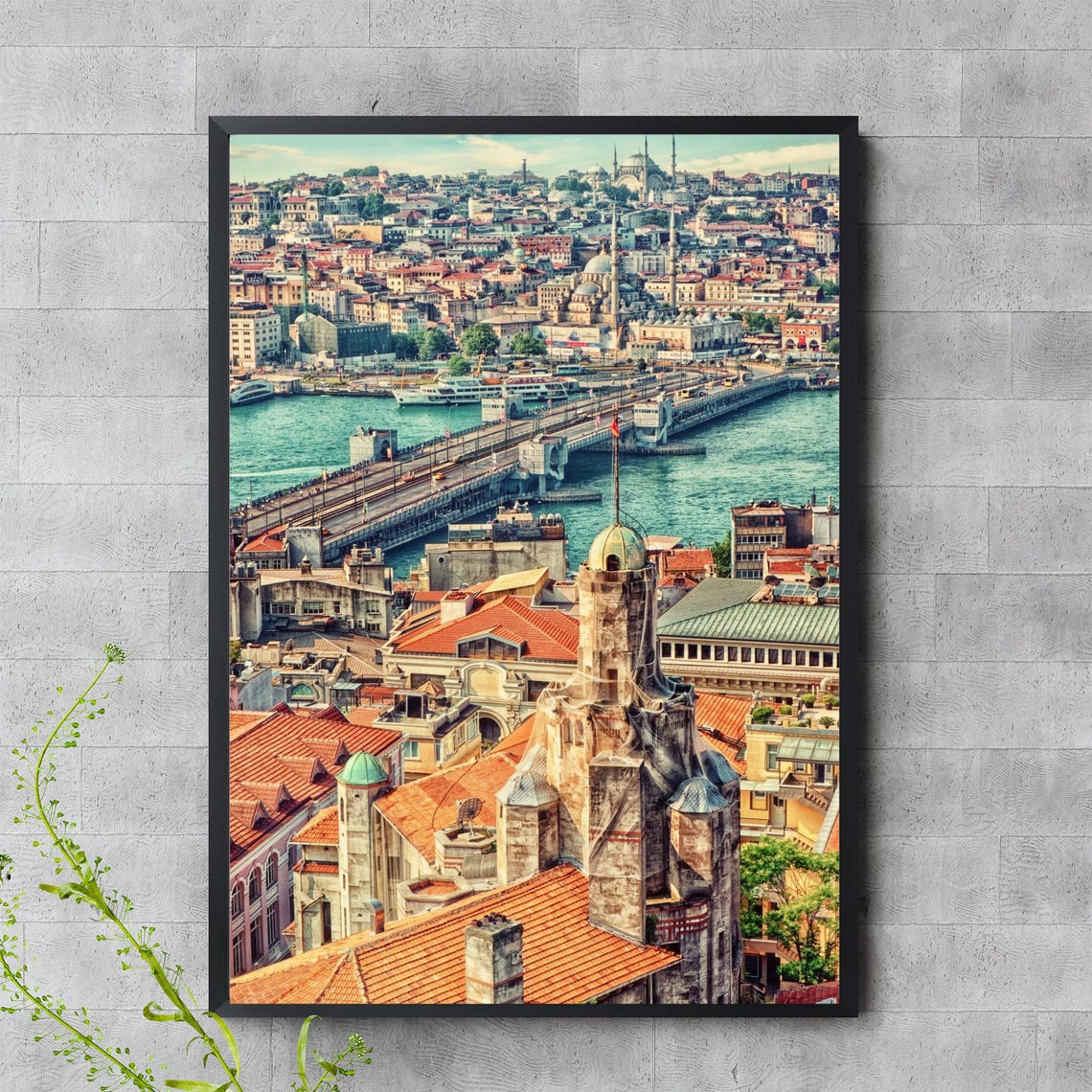 Istanbul Galata Bridge Cityscape Aerial View Golden Horn Turkey Poster