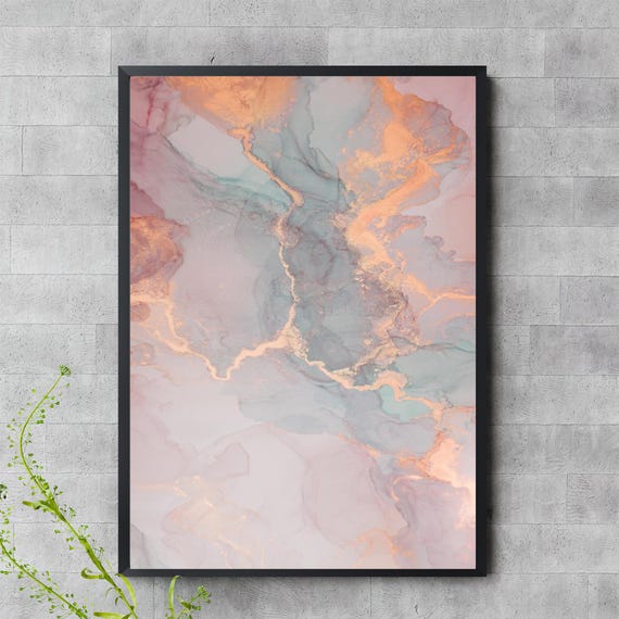 Blush And Gold Abstract Wall Art Modern Watercolor Marble Poster