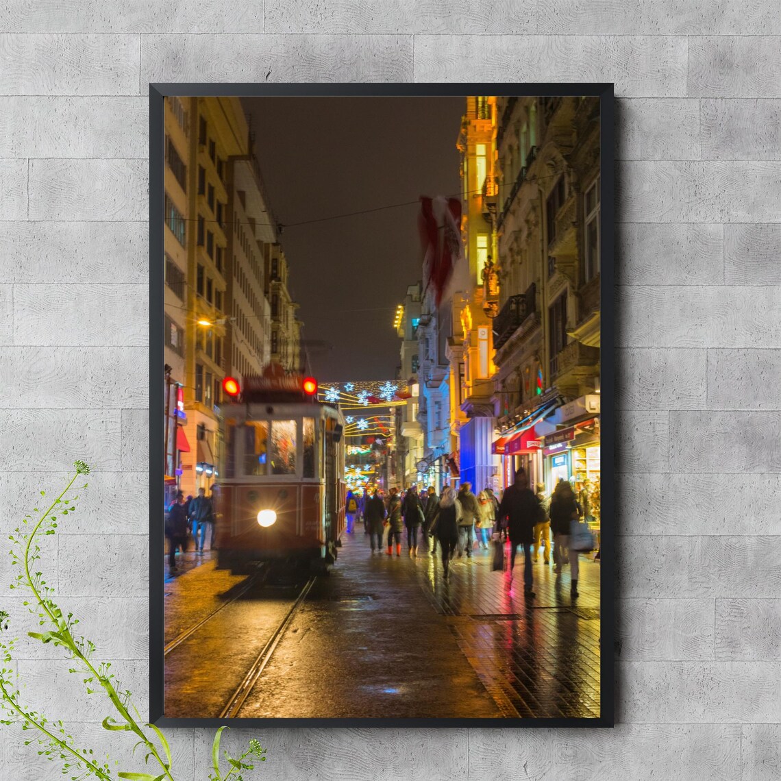 Istanbul Istiklal Street Red Tram Night Lights Festive City Poster