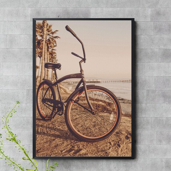 Golden Sunset Beach Cruiser Bicycle Palms Vintage Coastal Wall Art