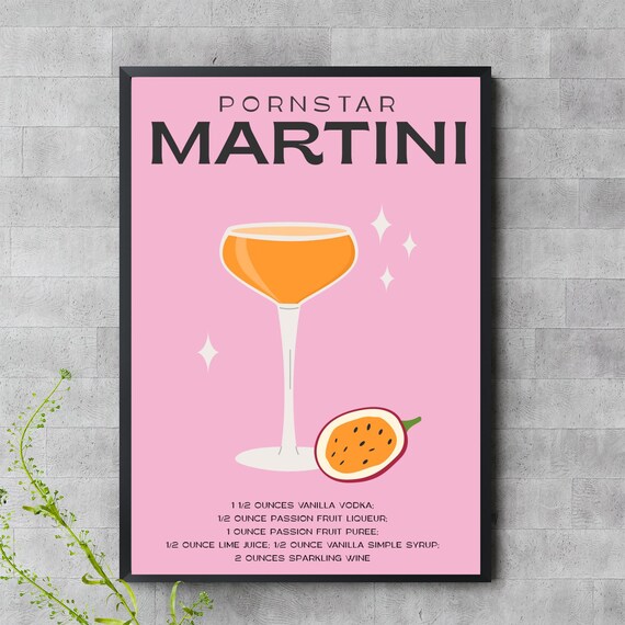 Pornstar Martini Cocktail Recipe Pink Passion Fruit Bar Wall Decor Poster