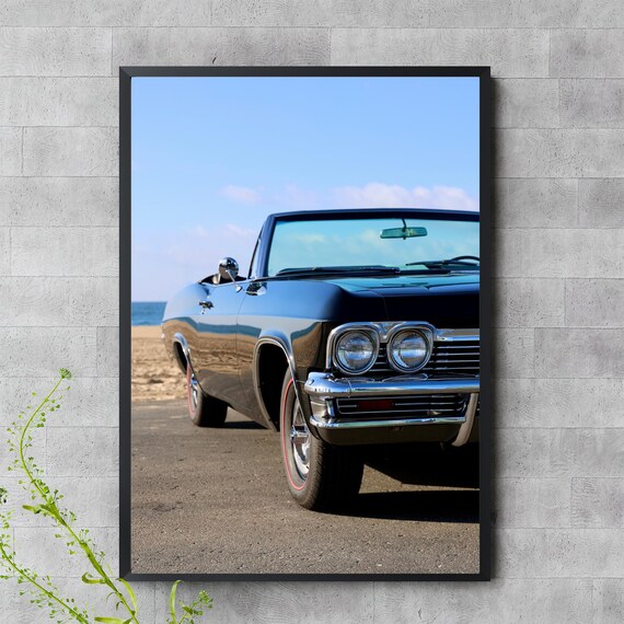 Vintage Black Convertible Poster Classic Car Beach Front Photo
