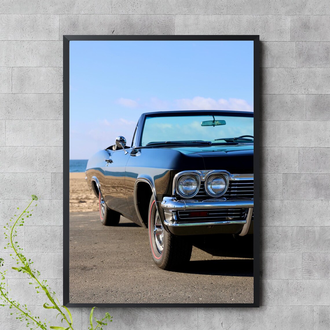 Vintage Black Convertible Poster Classic Car Beach Front Photo