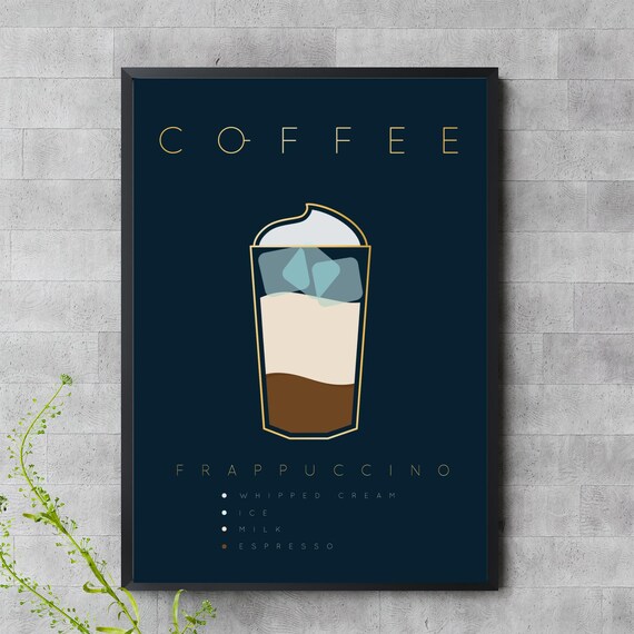 Frappuccino Coffee Poster Navy Minimalist Iced Drink Kitchen Decor