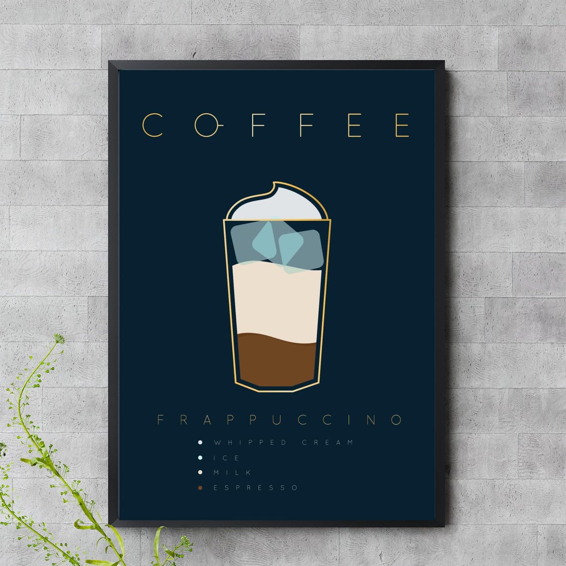 Frappuccino Coffee Poster Navy Minimalist Iced Drink Kitchen Decor