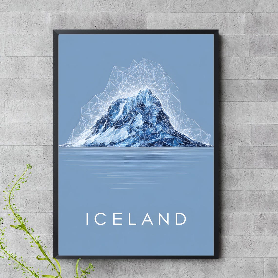 Iceland Blue Geometric Mountain Minimalist Travel Art Poster