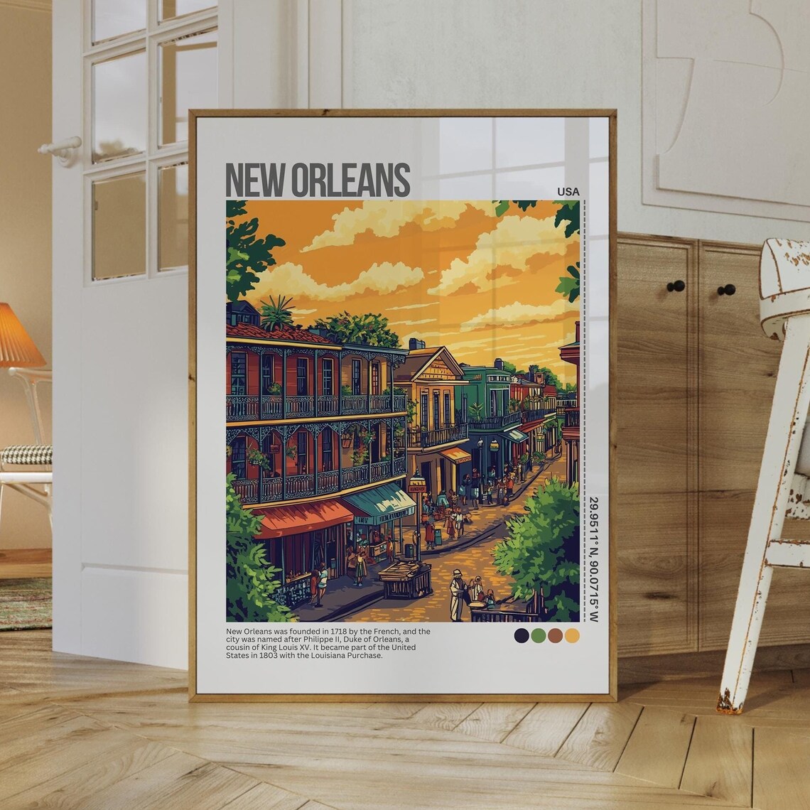 New Orleans Balcony Street Jazz City Louisiana Travel Poster