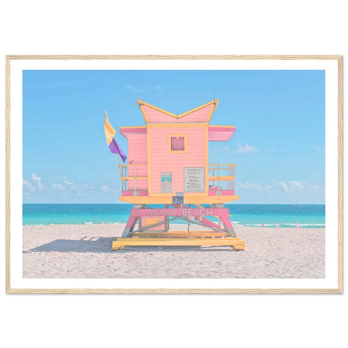 Miami Lifeguard Tower Travel Poster, Coastal Scene