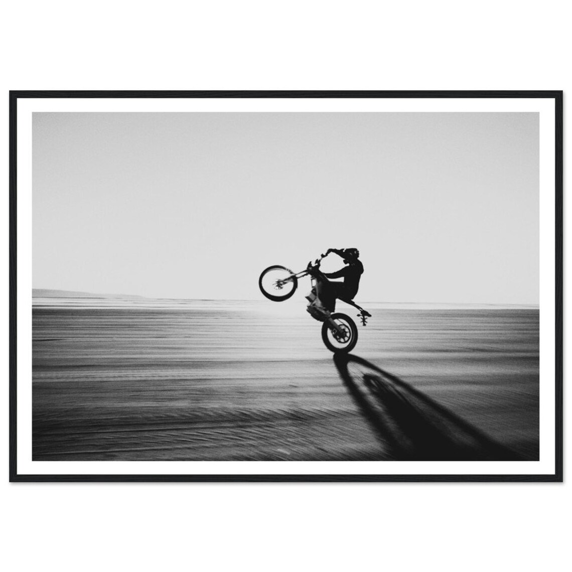 Motorbike Beach Adventure Black-and-White Art Print
