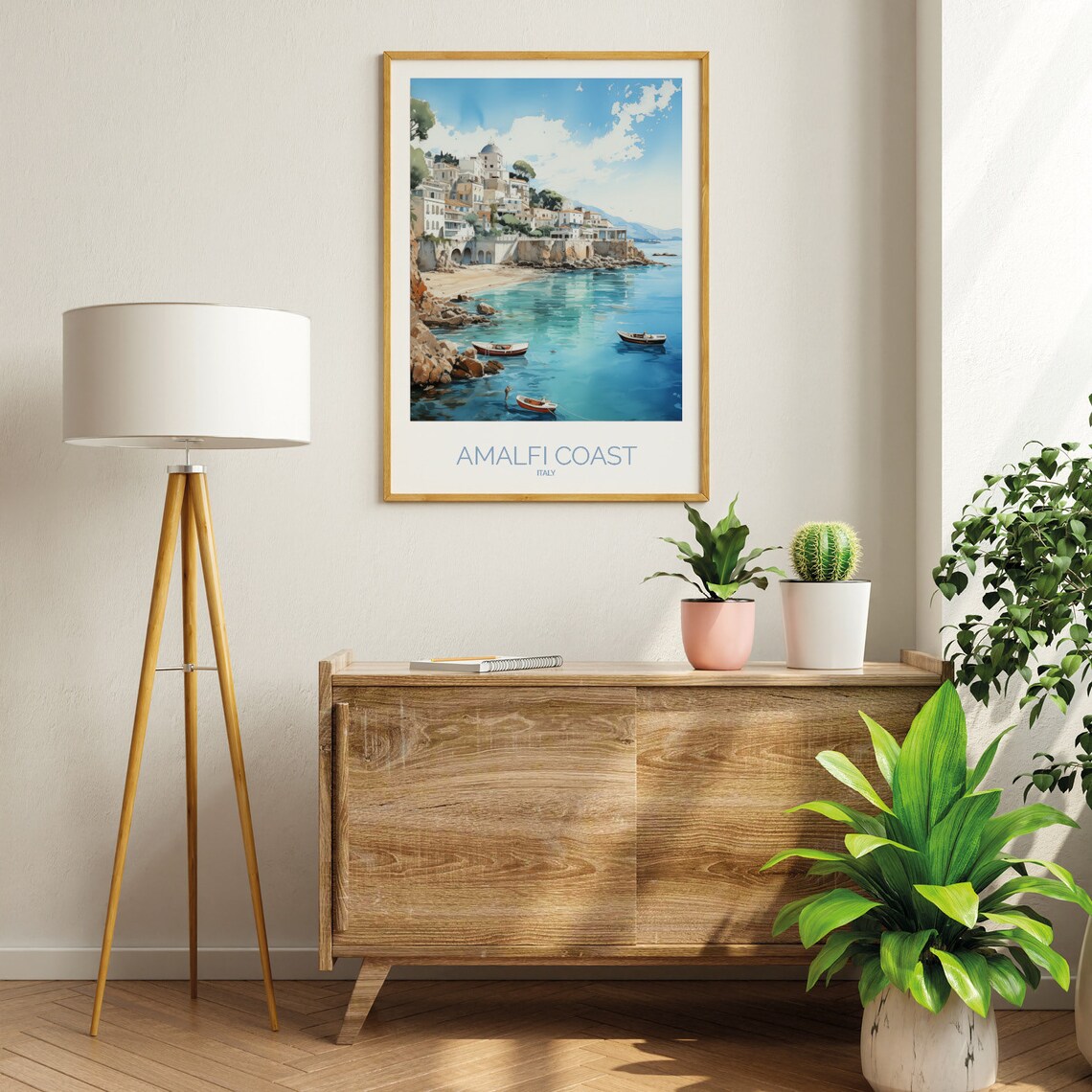 Amalfi Coast Watercolor Seaside Village Boats Italy Travel Poster - Image 3