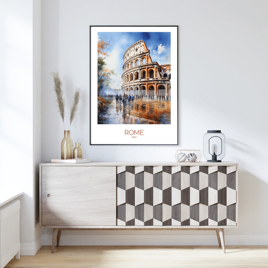 Rome Colosseum Italy Watercolor Street Wet Reflections Poster - Image 3