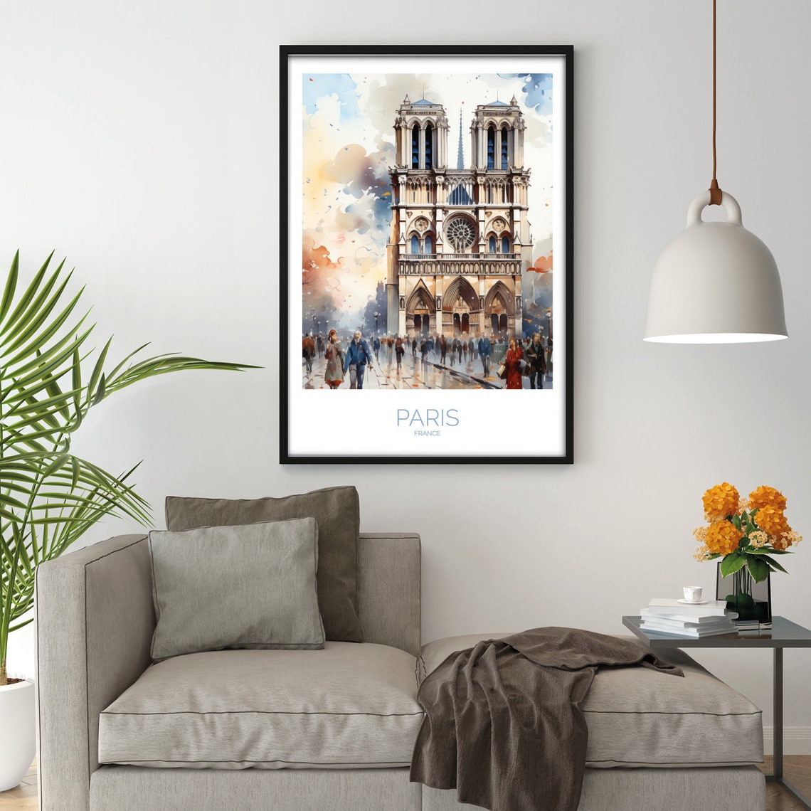 Notre Dame Cathedral Front View Watercolor Paris France Poster - Image 3