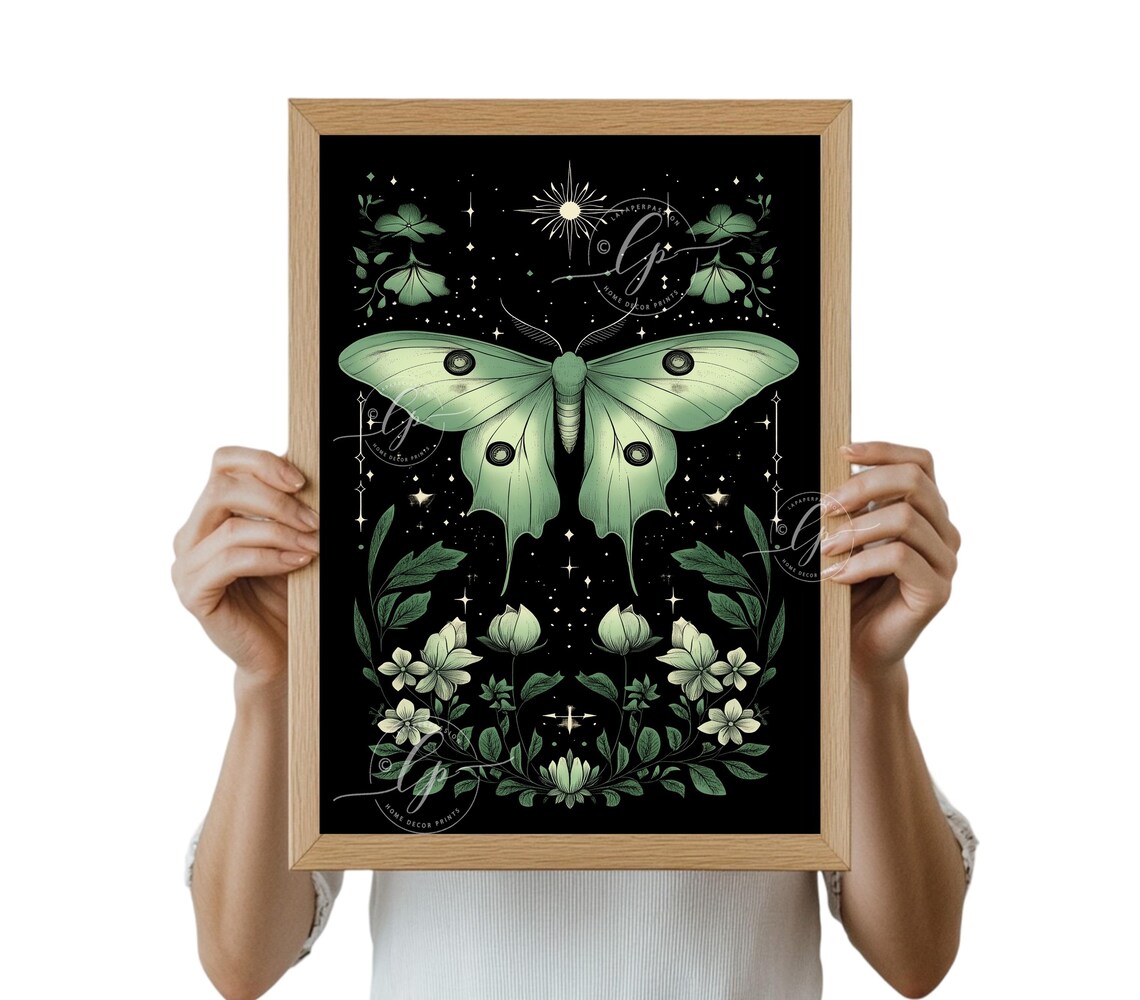 Lunar Moth Art Print, Dark Cottage Core Whimsigoth - Image 3