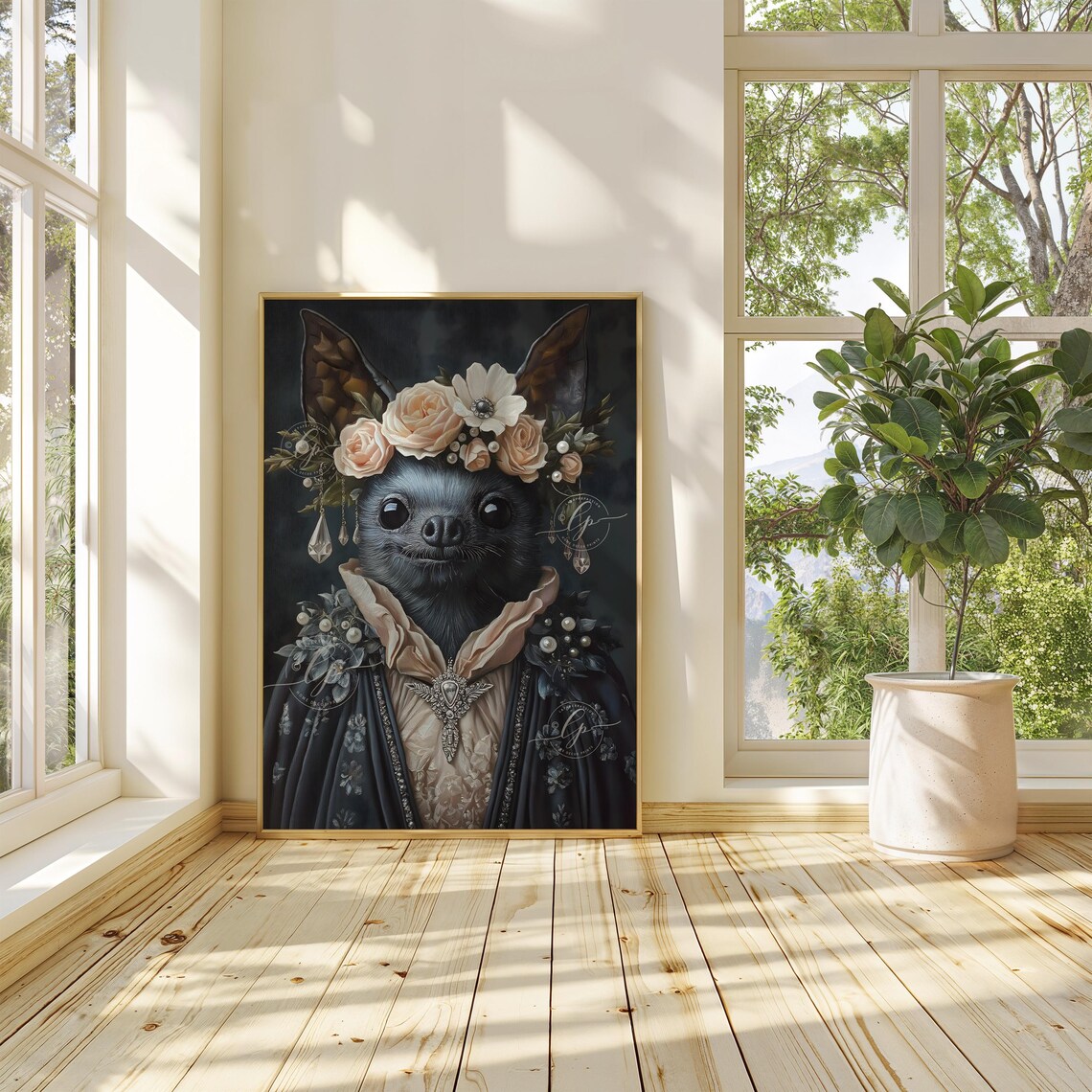 Gothic Bat Aristocratic Portrait Victorian Roses Halloween Wall Art - Image 3