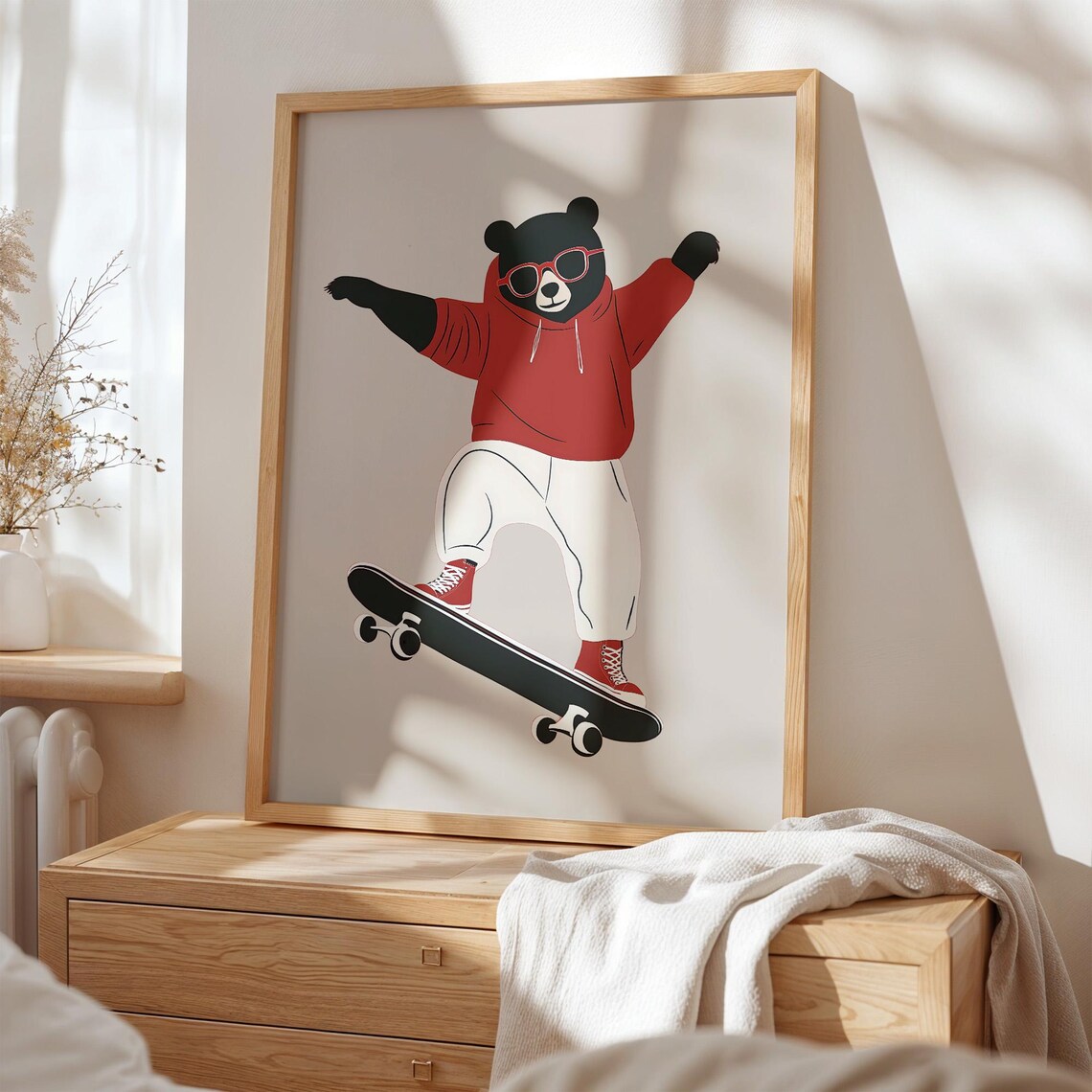 Skateboarding Bear Red Hoodie Trick Fun Kids Nursery Room Poster - Image 5