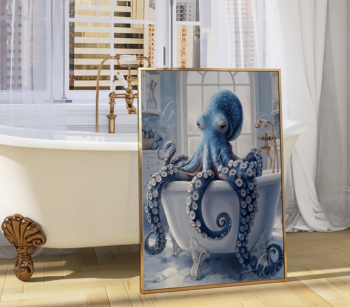 Octopus In A Bath Poster Print, Bathroom Decor - Image 3