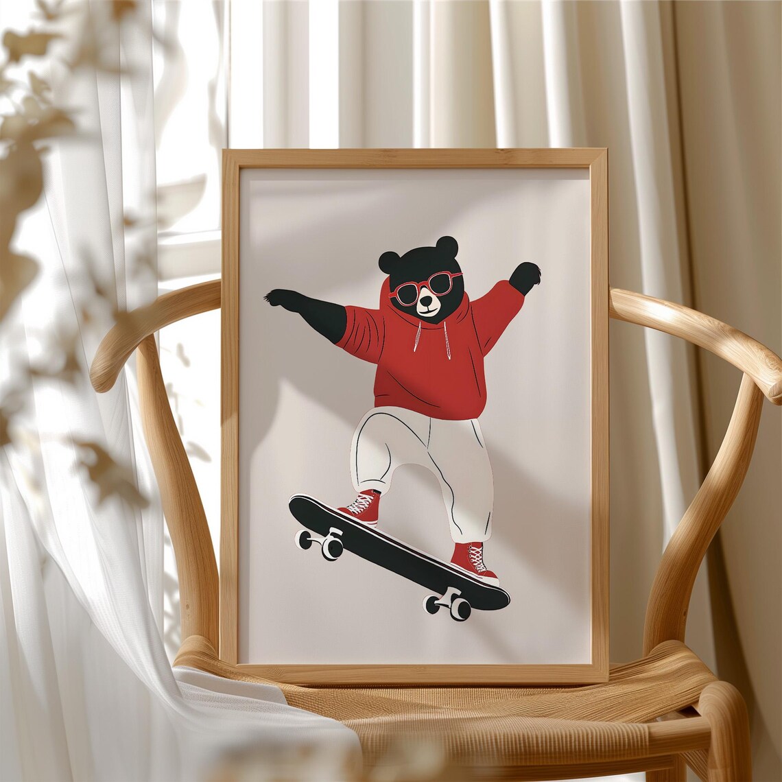 Skateboarding Bear Red Hoodie Trick Fun Kids Nursery Room Poster - Image 4