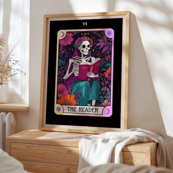 The Reader Tarot Card, Cute Skeleton Book Lover