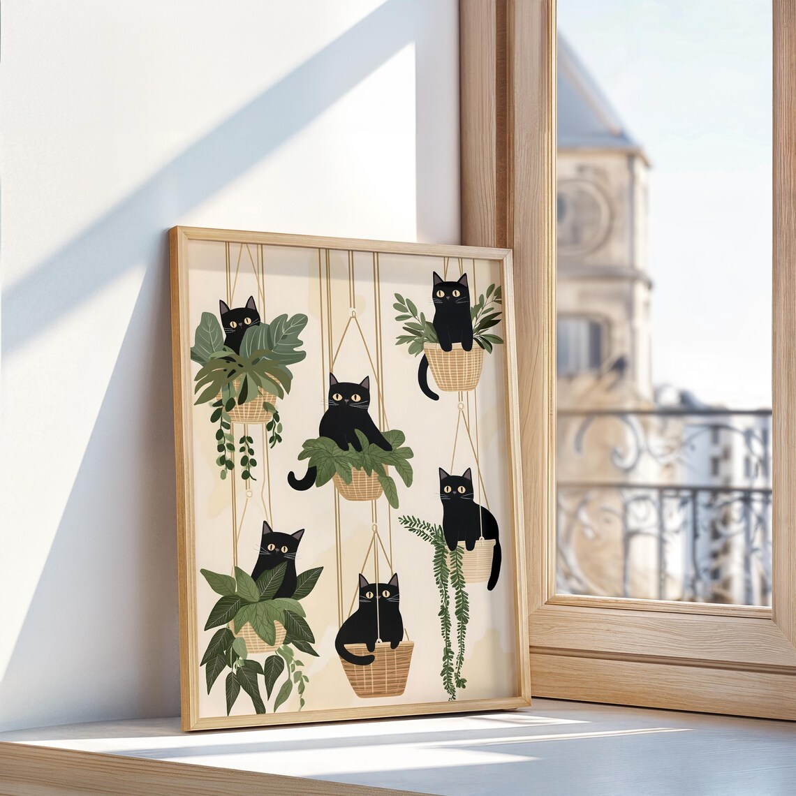 Black Cats Hanging Plant Baskets Quirky Botanical Cat Lover Poster - Image 2