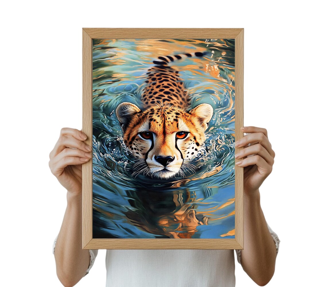 Cheetah Swimming, Maximalist Bathroom Art - Image 4