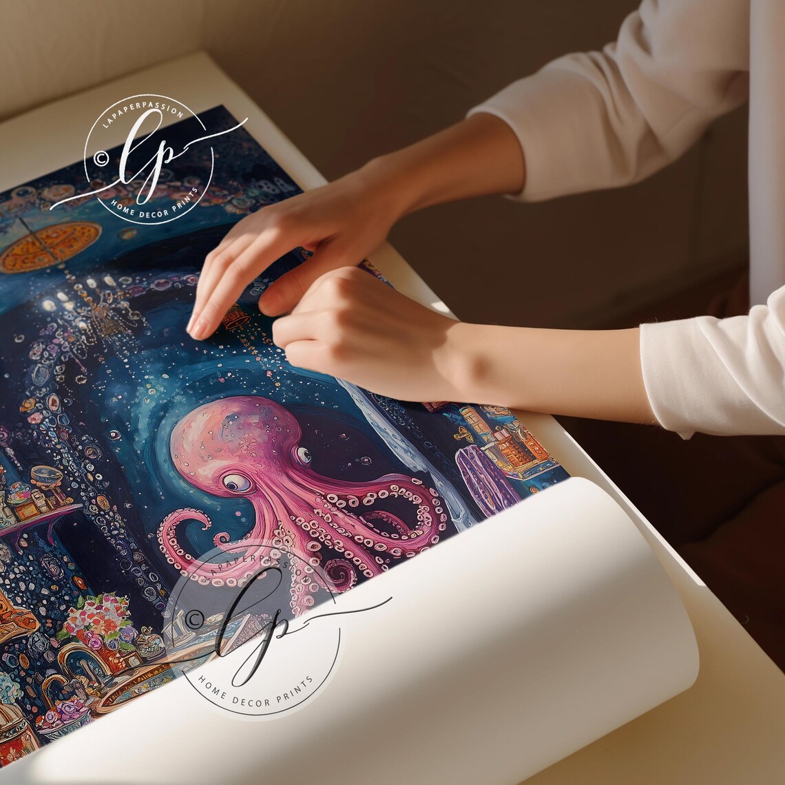 Octopus In A Shower, Maximalist Bathroom Art Print - Image 3