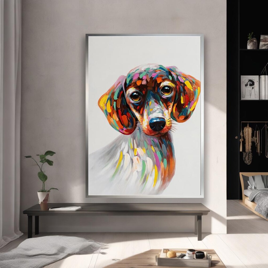 Colorful Dachshund Dog Portrait Modern Pop Art Painting Poster