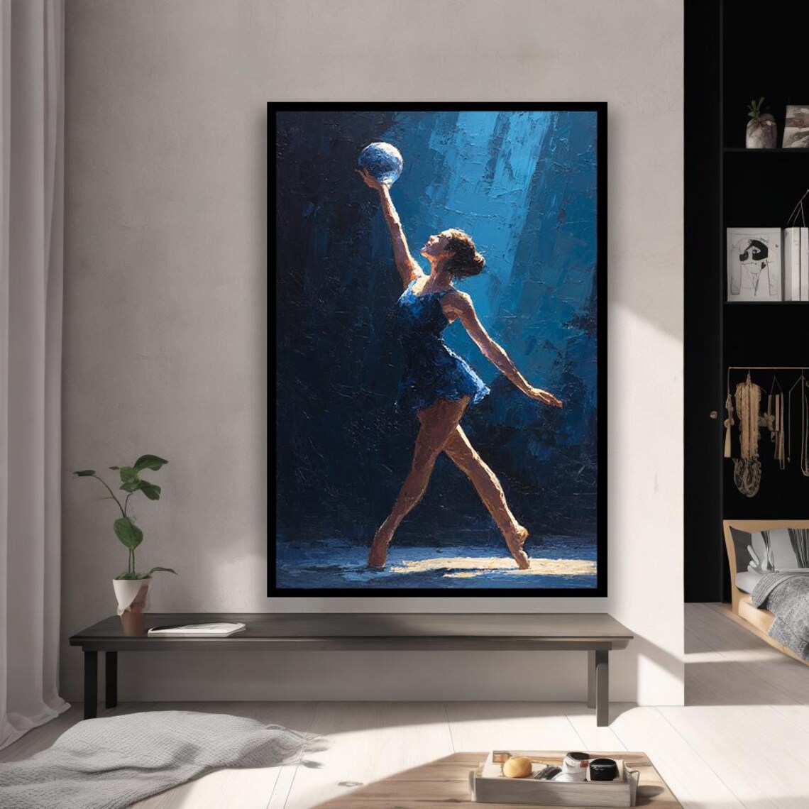 Rhythmic Gymnast Oil Painting Blue Dancer Ball Artistic Poster