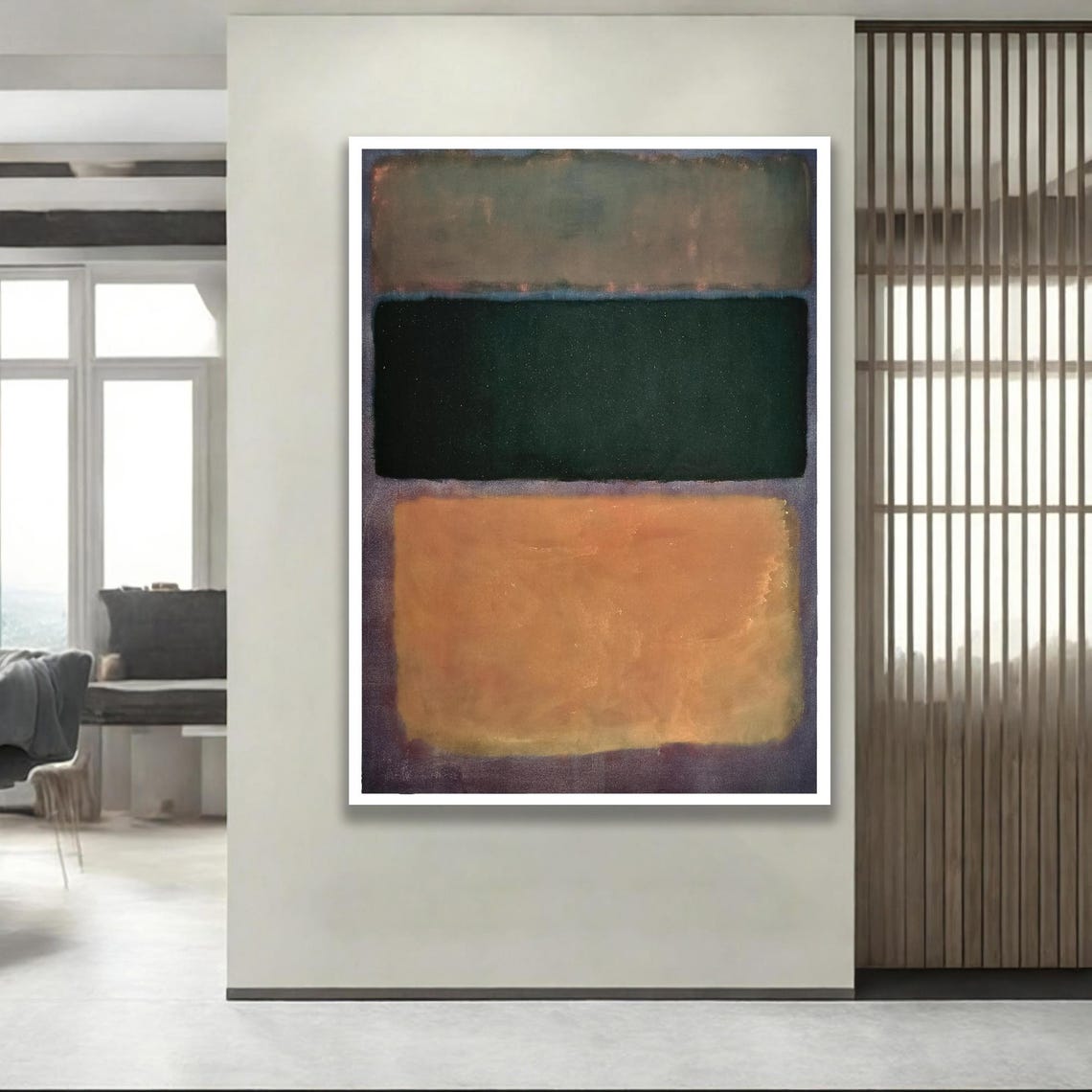 Abstract Color Field Green Amber Soft Rectangles Modern Poster