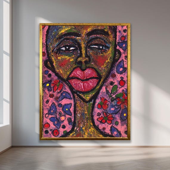 Bold Abstract Portrait Canvas Expressive Colorful Art For Modern Boho Interiors