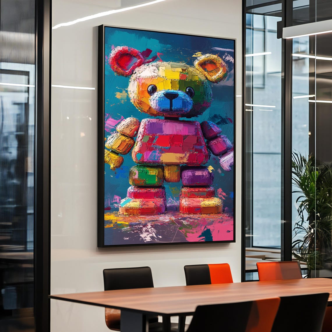 Colorful Bear Wall Art Modern Oil Paint Style Toy Print