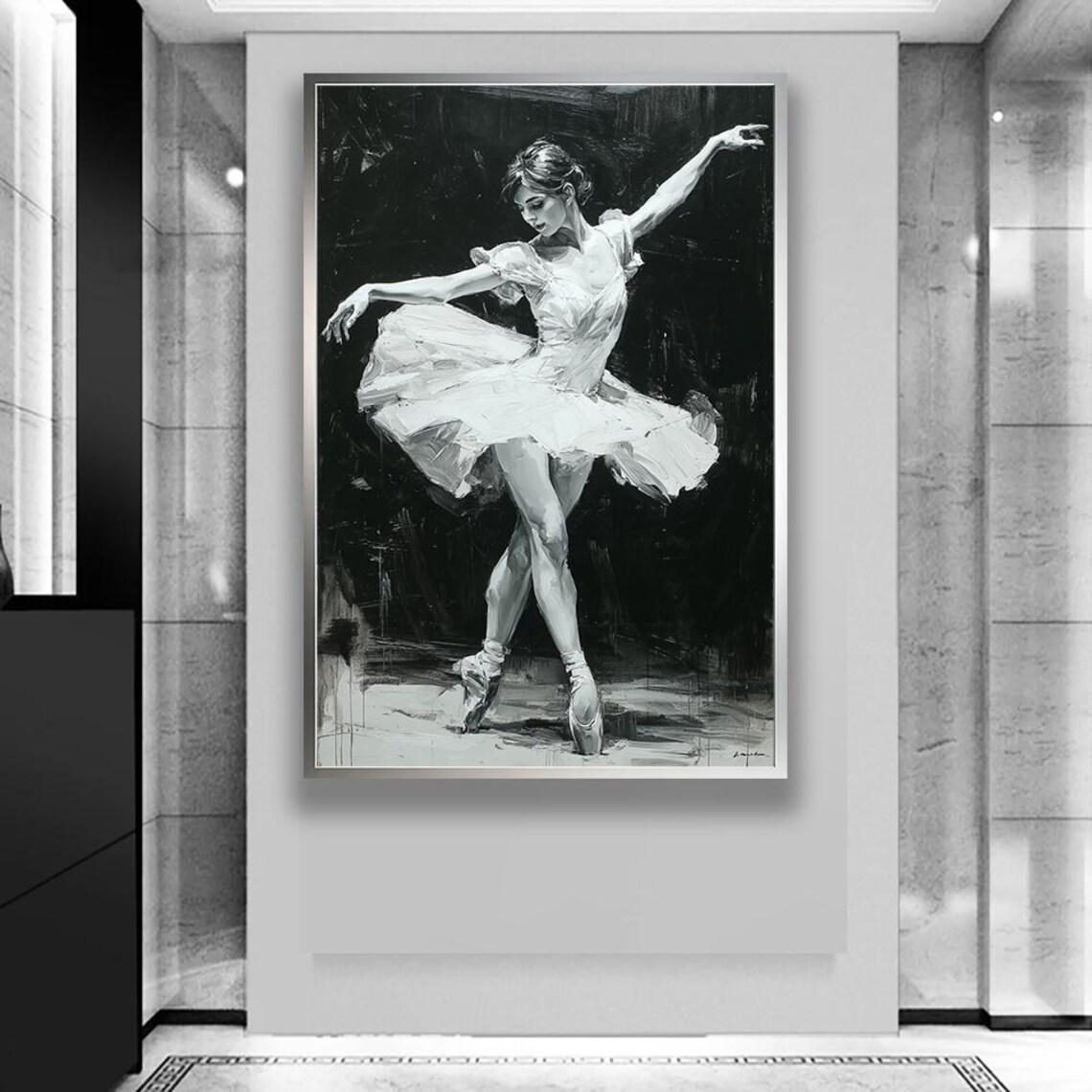 Black and White Ballerina Painting Ballet Dancer Stage Art Poster