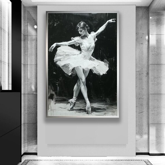 Black and White Ballerina Painting Ballet Dancer Stage Art Poster