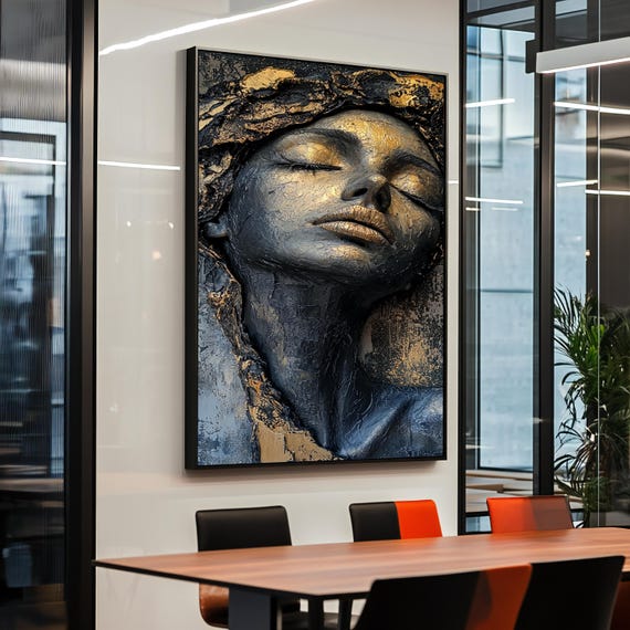 Framed Abstract Woman Art Print Gold Black Modern Sculpture