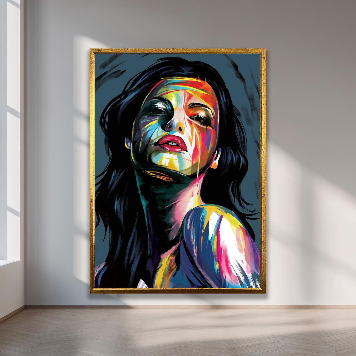 Abstract Woman Pop Art Framed Canvas Print Colorful Home Decor