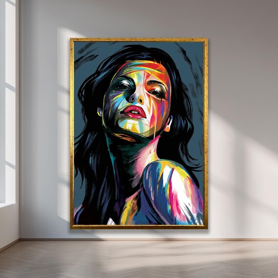 Abstract Colorful Woman Pop Art Portrait Modern Canvas Poster