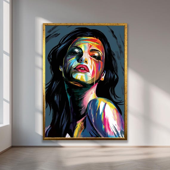 Abstract Woman Pop Art Framed Canvas Print Colorful Home Decor
