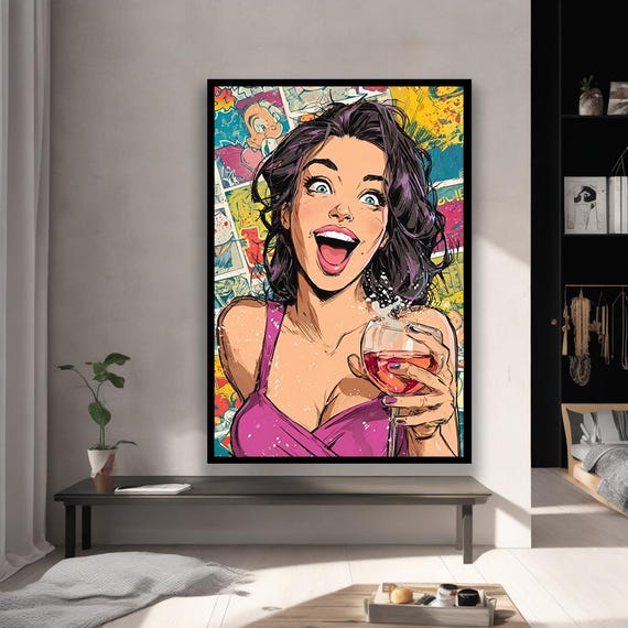 Pop Art Woman Framed Canvas Print Colorful Comic Style Wall