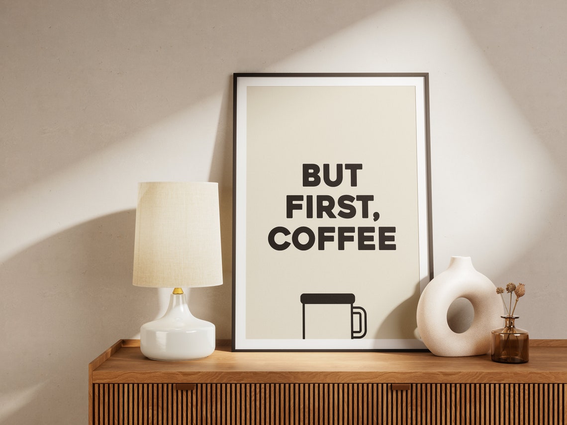 But First Coffee Minimalist Poster Cream Beige Coffee Cup Wall Decor