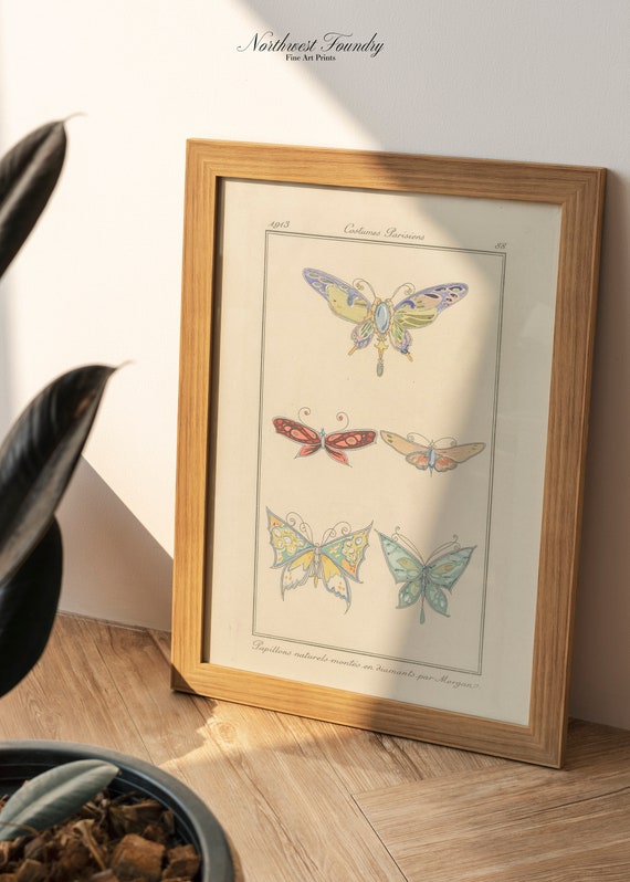 Art Deco Butterfly Illustration 1900s Antique Fashion Drawing Wall Art Print