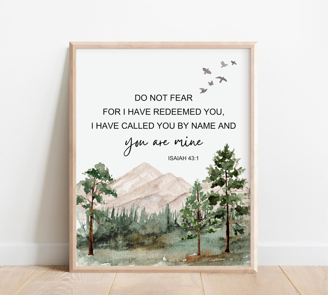 Isaiah 43:1 Do Not Fear Bible Verse Watercolor Mountain Poster